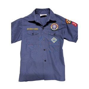 Boy Scouts of America Youth Medium Navy Blue Short Sleeve Uniform Shirt Patches